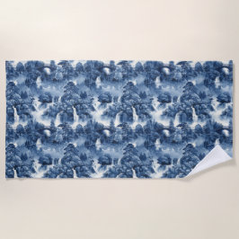 Japanischer Wassergarten in einem blauen weißen Po Strandtuch