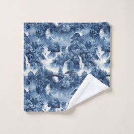 Japanischer Wassergarten in einem blauen weißen Po Waschlappen