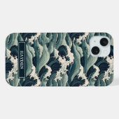 Japanischer Wellenaufdruck Monogramm iPhone Hülle (Rückseite (Horizontal))