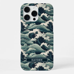 Japanischer Wellenaufdruck monogrammiert iPhone 16 Pro Max Hülle