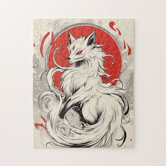 Japanischer White Kitsune Fuchs Puzzle (Vertikal)