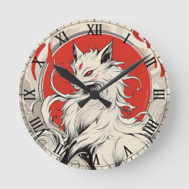 Japanischer White Kitsune Fuchs Runde Wanduhr