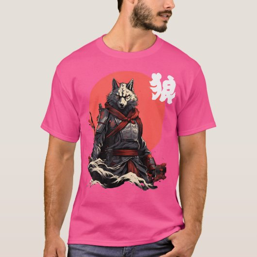 Japanischer Wolf Ninja Japanischer Charakter Coole T-Shirt (Vorderseite)