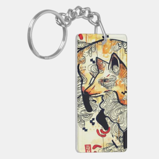 Japanischer zeichnender kitsune Fuchs, orange Schlüsselanhänger (Vorderseite links)