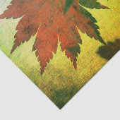 Japanisches Ahornblatt und Schrift fallen rot-grün Seidenpapier (Ausschnitt)