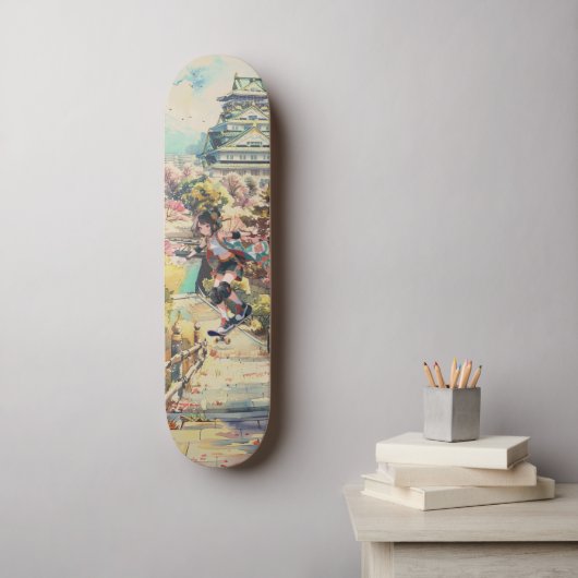 Japanisches Anime-Mädchen Japan Kirschblüte Skateboard (Wandkunst)