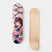 Japanisches Anime-Mädchen unter einem Kirschblosso Skateboard (Vorderseite)