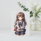 Japanisches Anime School Girl Postkarte (Stehend Vorderseite)