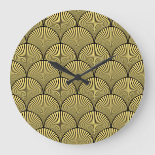 Japanisches Art Deco: Schwarzes Golddesign Große Wanduhr
