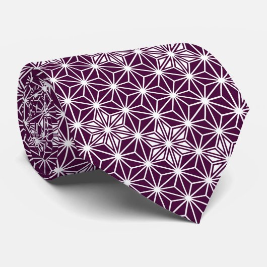 Japanisches Asanoha-Muster - Auberginen-lila Krawatte (Gerollt)