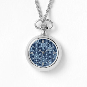 Japanisches Asanoha-Muster - dunkelindisches Blau Armbanduhr