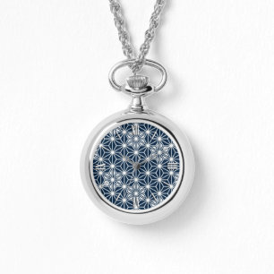 Japanisches Asanoha-Muster - Indigoblau und weiß Armbanduhr