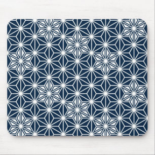 Japanisches Asanoha-Muster - Indigoblau und weiß Mousepad
