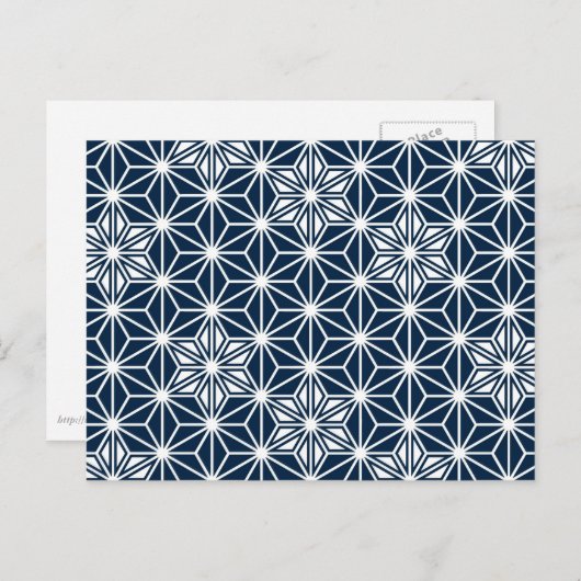 Japanisches Asanoha-Muster - Indigoblau und weiß Postkarte (Vorne/Hinten)