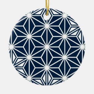 Japanisches Asanoha-Muster - Indigoblau & Weiß Keramik Ornament