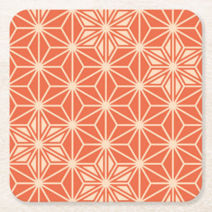 Japanisches Asanoha-Muster - Korallenorange Rechteckiger Pappuntersetzer