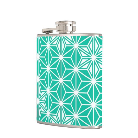 Japanisches Asanoha-Muster - pfauenblau Flachmann (Links)