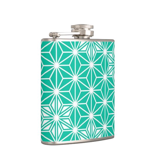 Japanisches Asanoha-Muster - pfauenblau Flachmann (Rechts)