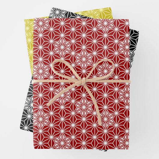 Japanisches Asanoha-Muster, rot, schwarz/weiß, Gol Geschenkpapier Set (Beispiel)