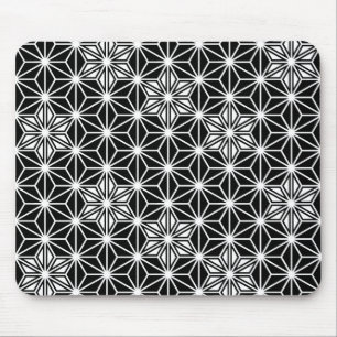 Japanisches Asanoha-Muster - Schwarzweiß Mousepad