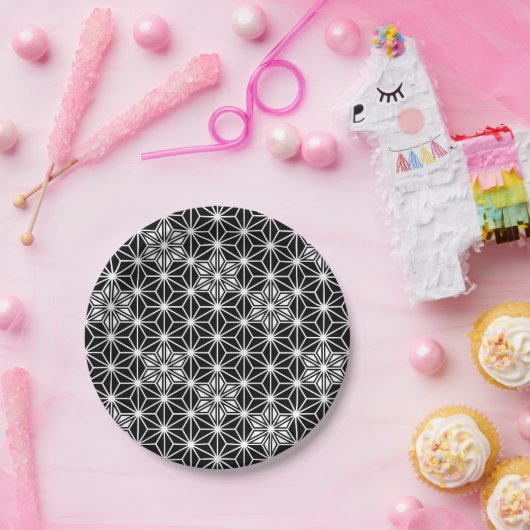 Japanisches Asanoha-Muster - Schwarzweiß Pappteller (Party)