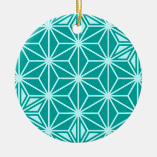 Japanisches Asanoha-Muster - Türkis Keramik Ornament