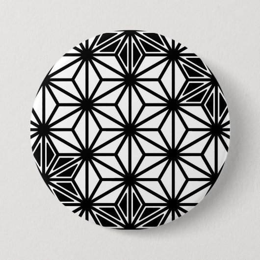Japanisches Asanoha-Muster - weiß und schwarz Button (Vorderseite)