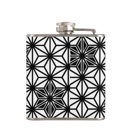 Japanisches Asanoha-Muster - weiß und schwarz Flachmann (Rückseite)