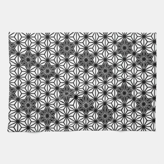 Japanisches Asanoha-Muster - weiß und schwarz Geschirrtuch (Horizontal)