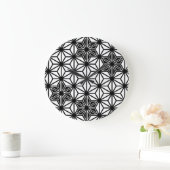 Japanisches Asanoha-Muster - weiß und schwarz Große Wanduhr (Zuhause)