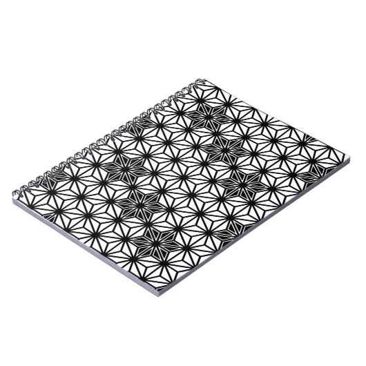 Japanisches Asanoha-Muster - weiß und schwarz Notizblock (Linke Seite)