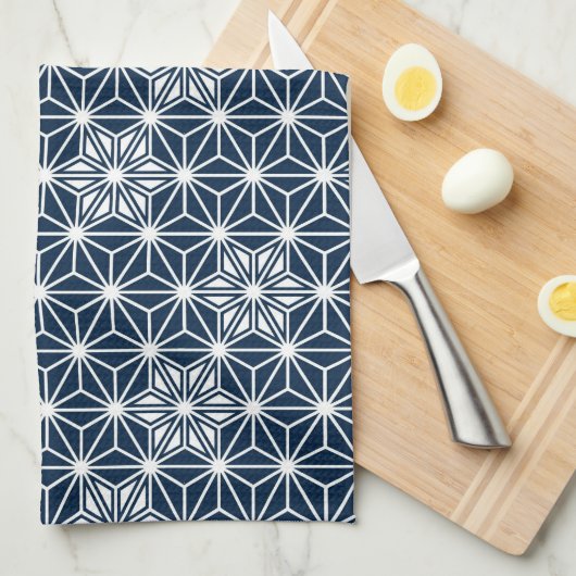 Japanisches Asanoha oder Sternmuster, Indigoblau Handtuch (Viertel Falte)