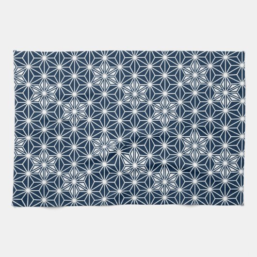 Japanisches Asanoha oder Sternmuster, Indigoblau Handtuch (Horizontal)