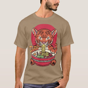 Japanisches Baby Tiger Eating Ramen Noodles T-Shirt