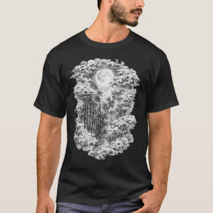 Japanisches Bambuswald-T-Shirt Vollmond Ukiyo-e T-Shirt