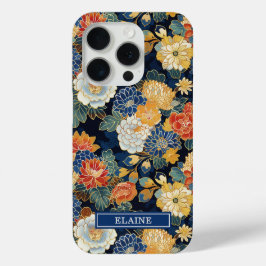 Japanisches blaues Blumenmuster mit Monogramm Case-Mate iPhone Hülle