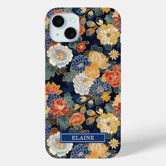 Japanisches blaues Blumenmuster mit Monogramm Case-Mate iPhone Hülle (Rückseite)