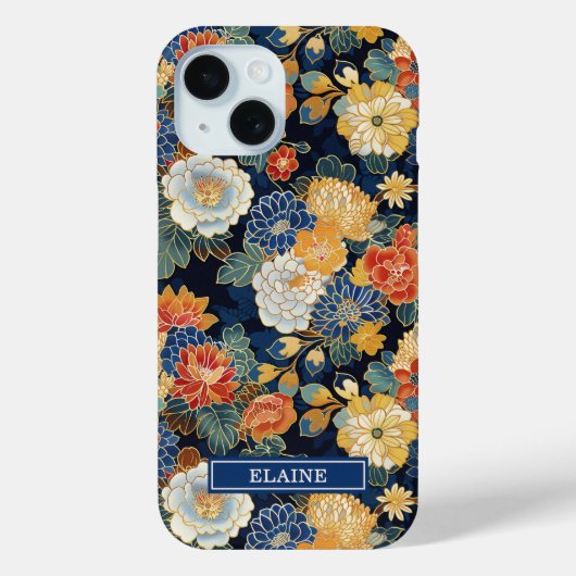 Japanisches blaues Blumenmuster mit Monogramm Case-Mate iPhone Hülle (Rückseite)