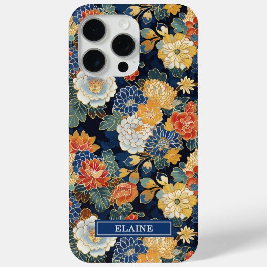 Japanisches blaues Blumenmuster mit Monogramm Case-Mate iPhone Hülle (Rückseite)