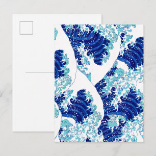 Japanisches Blauwellenmuster von Watanabe Seitei Postkarte