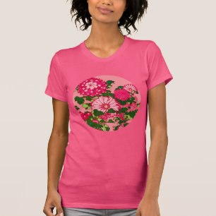 Japanisches Blumenmedaillon, Fuchsia und Korallenr T-Shirt