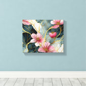 Japanisches Blumenmuster, rosa mit Gold Leinwanddruck (Insitu (Holzboden))