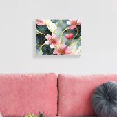 Japanisches Blumenmuster, rosa mit Gold Leinwanddruck (Insitu (Wohnzimmer))