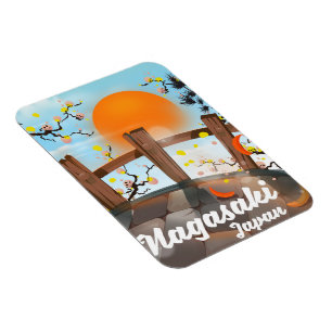 Japanisches Blütenplakat Nagasakis Magnet