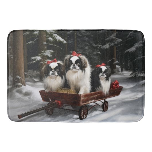 Japanisches Chin Snowy Sleigh Weihnachtsdekor Badematte (Vorderseite)