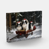 Japanisches Chin Snowy Sleigh Weihnachtsdekor Fotoblock (Links)