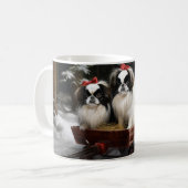 Japanisches Chin Snowy Sleigh Weihnachtsdekor Kaffeetasse (Vorderseite Links)