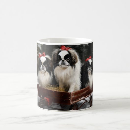 Japanisches Chin Snowy Sleigh Weihnachtsdekor Kaffeetasse (Mittel)