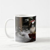 Japanisches Chin Snowy Sleigh Weihnachtsdekor Kaffeetasse (Links)