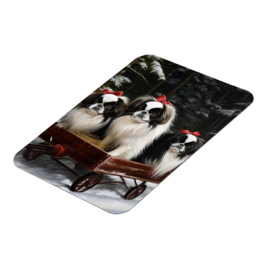 Japanisches Chin Snowy Sleigh Weihnachtsdekor Magnet (Linke Seite)